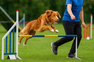 Tokon hyppy - koira hyppää esteen yli